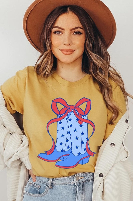 Coquette Cowgirl Boots 4th Of July Graphic T Shirt