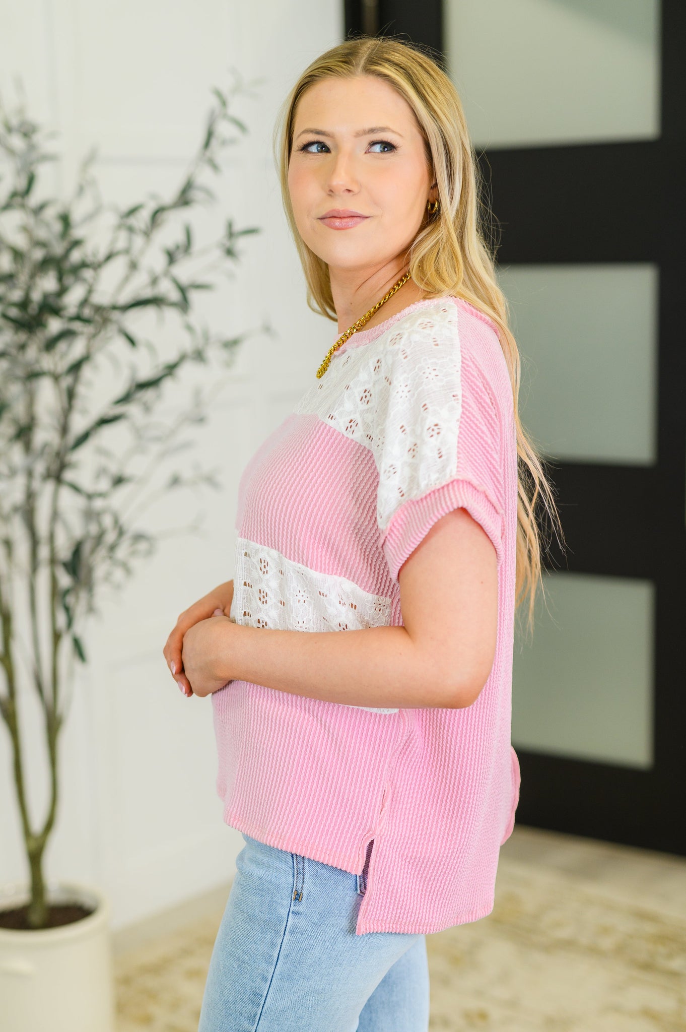 Parlour Picnic Color Block Knit Top in Pink