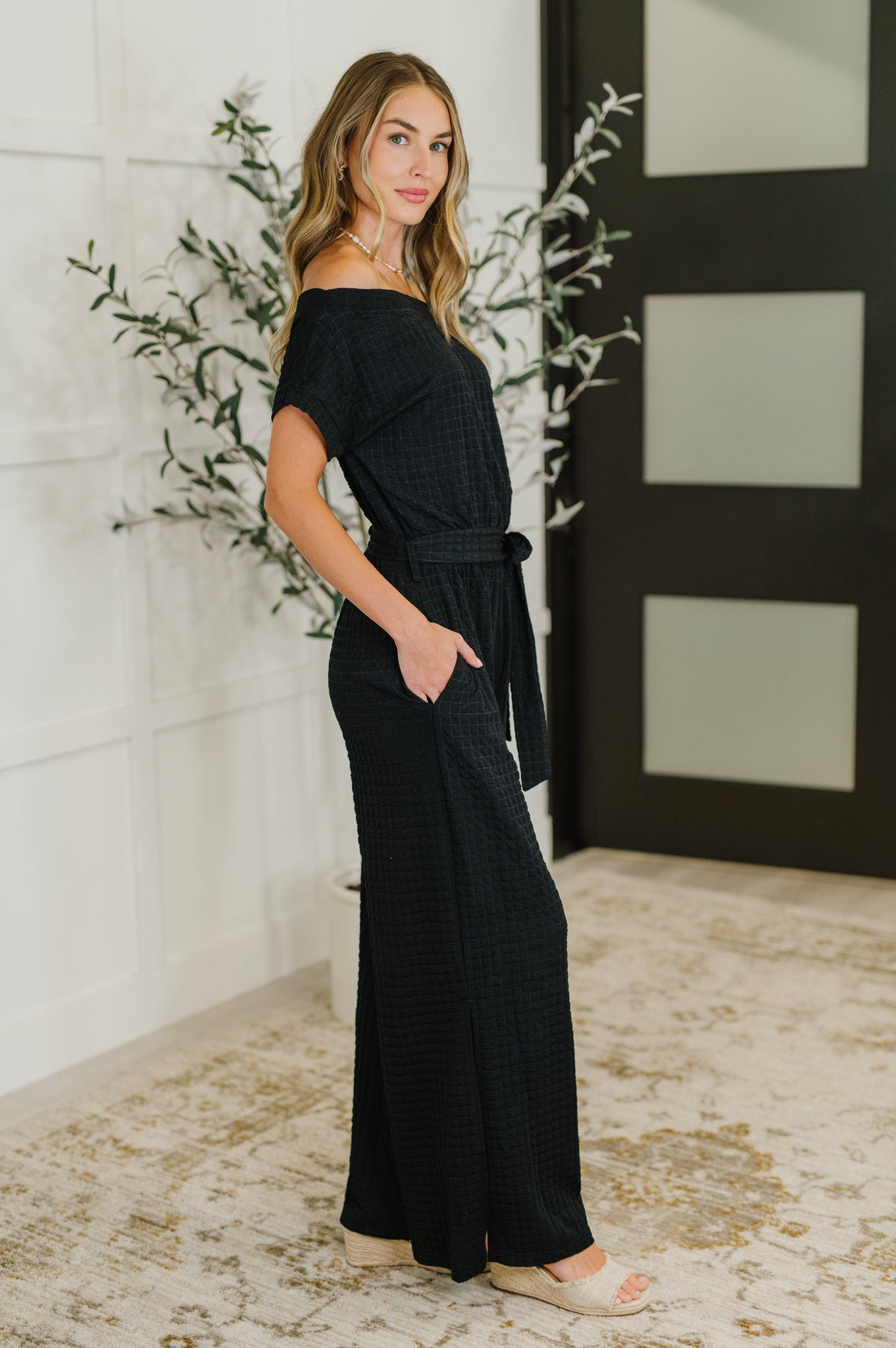 PREORDER: Textured Knit Jumpsuit in Black