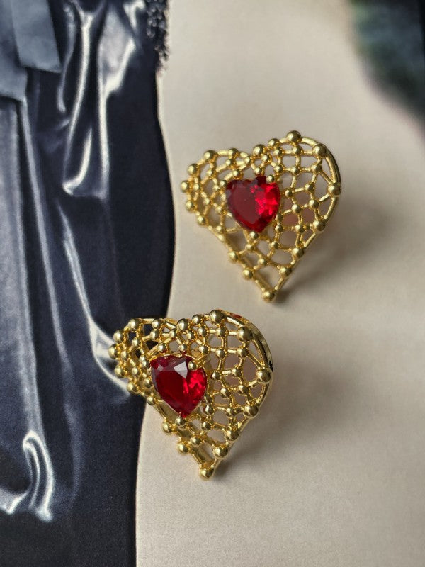 Heart shaped red color crystal earrings