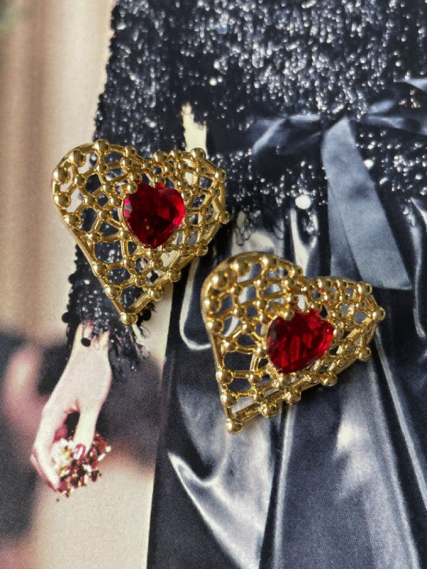 Heart shaped red color crystal earrings