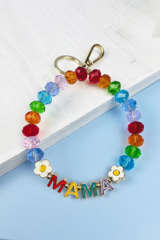 FLOWER SMILEY MAMA KEYCHAIN GLASS BEAD ENAMEL BRAC