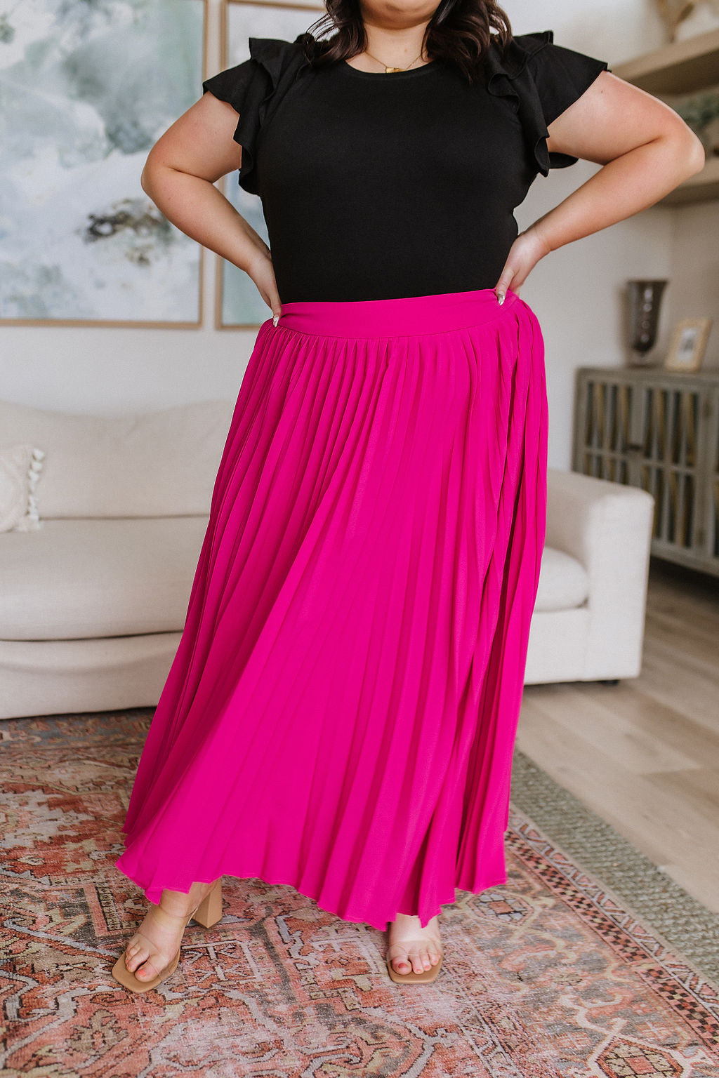 Just Too Hot Midi Skirt in Hot Pink